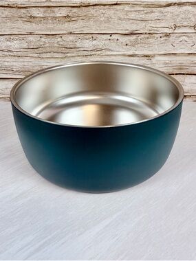 Matte Teal Metal Pet Bowl with Silver Interior